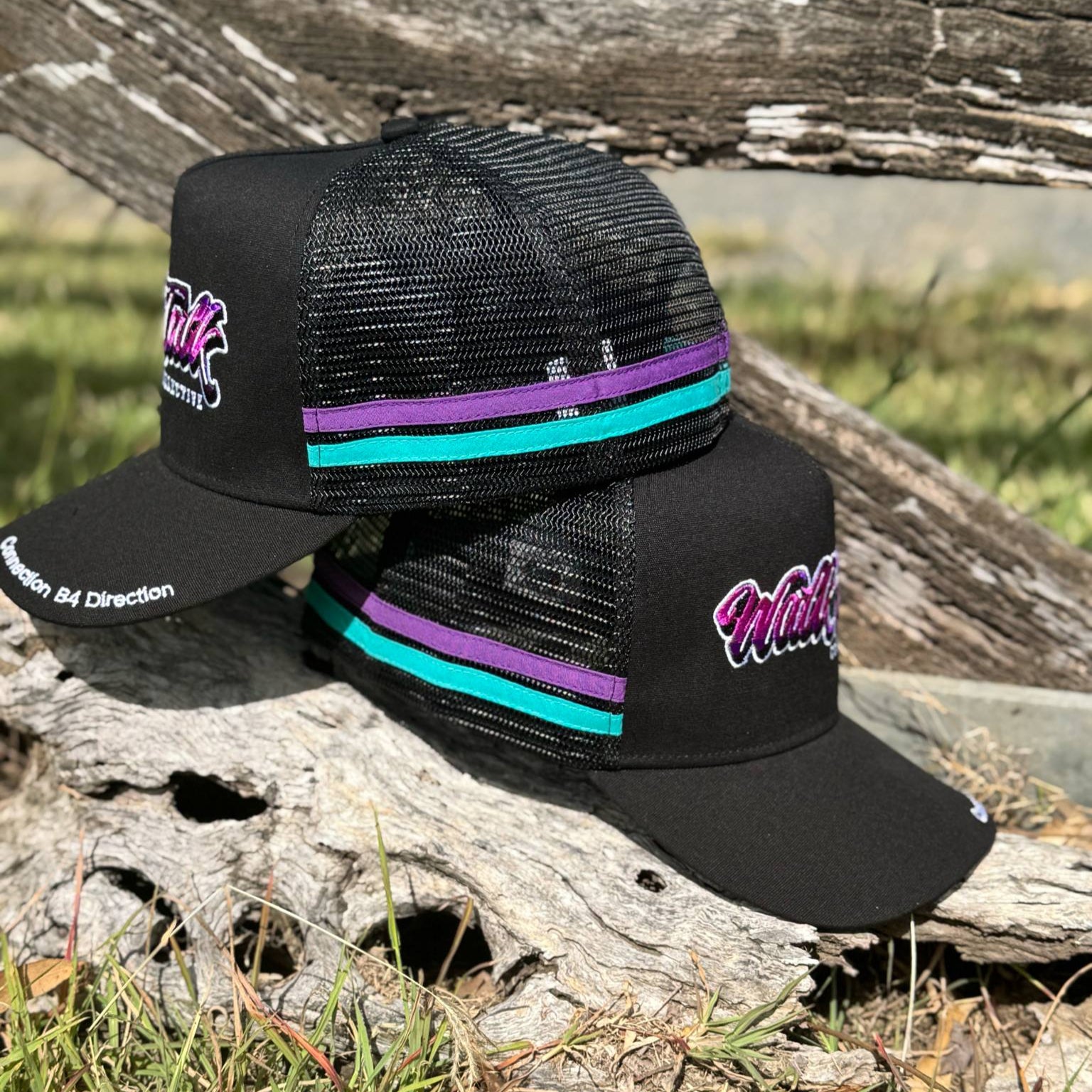 Design your own trucker cap in black with colorful stripes, perfect for showcasing your unique style.