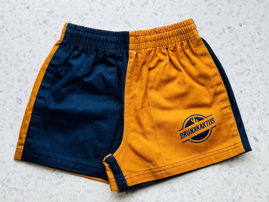Kids Ruggers Navy Mustard Cotton Shorts for active kids featuring a durable and stylish two-tone design.