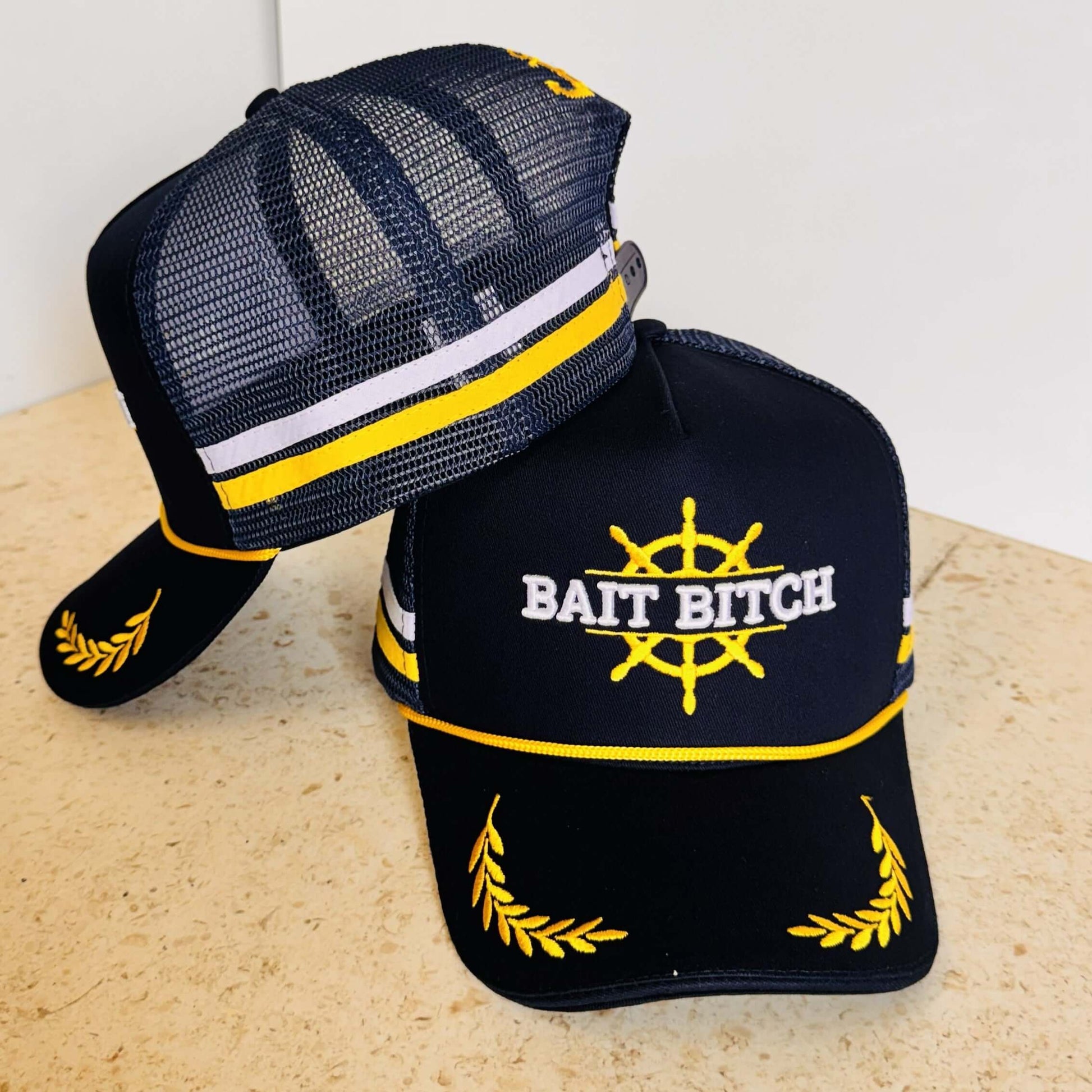 Bait Bitch High Profile Trucker Cap with structured cotton twill and 59cm snapback.