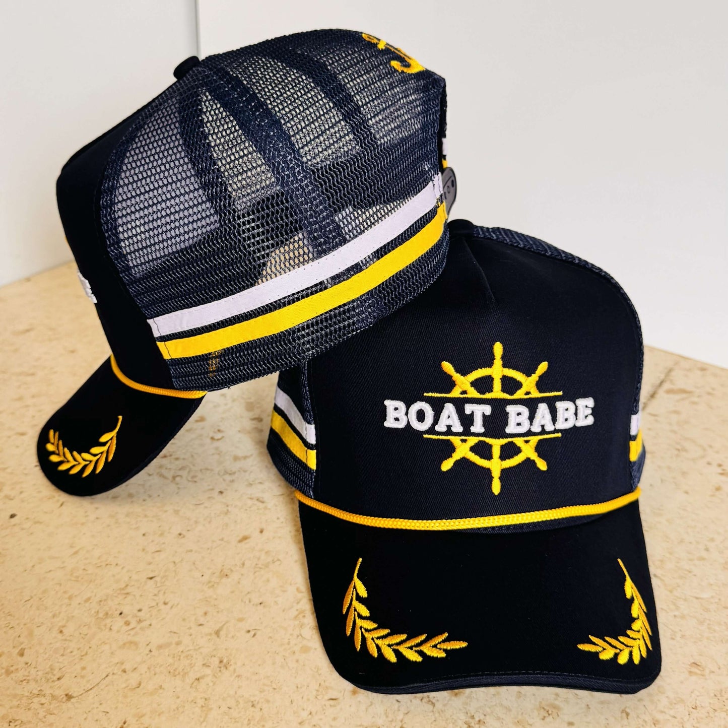 Boat Babe - High Profile Trucker Cap with 59cm adjustable snapback and breathable mesh