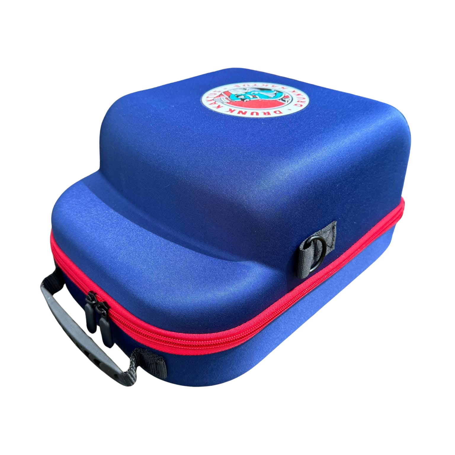 Blue and red case with a visible drunk kaktus logo on a white background