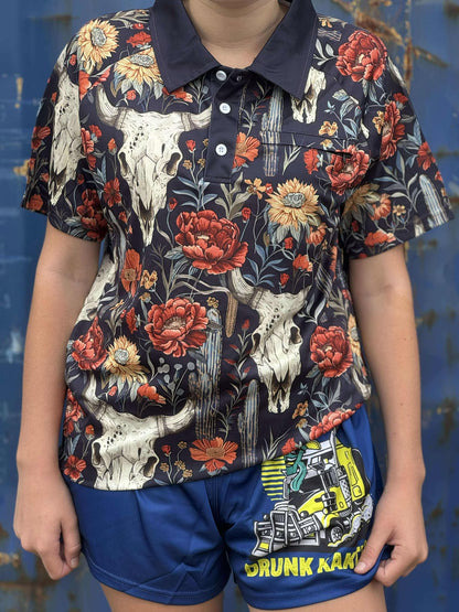 LADIES SUN SHIRT - FLOWERS & SKULLS