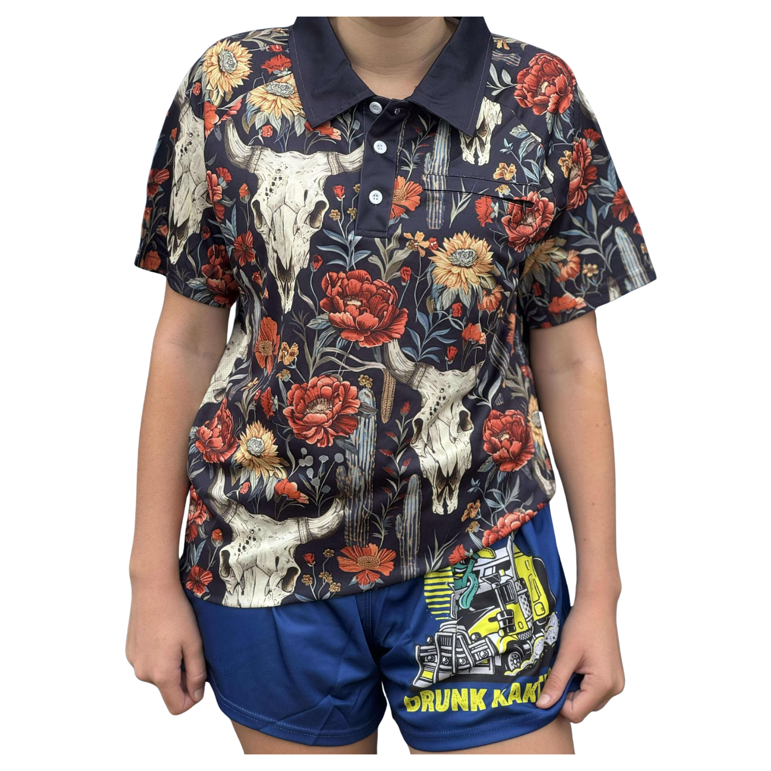 A person wearing a lightweight Sun Shirt with , breathable panels, pocket, and buttoned collar.