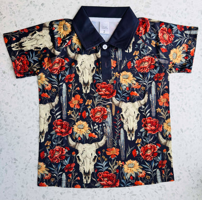 KIDS SUN SHIRTS - FLORAL SKULLS