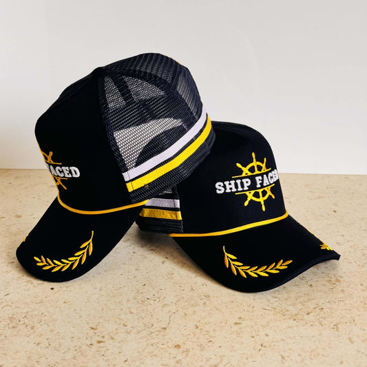 Ship Faced - High Profile Trucker Cap with structured cotton twill front and 59cm snapback.
