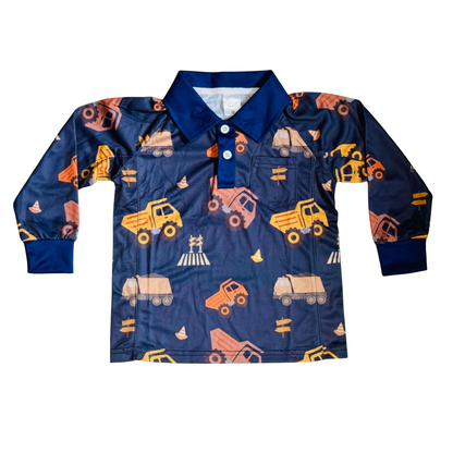 Sun Shirt - DUMP TRUCK buttoned collar, zip pockets, SPF 50+ protection, and long sleeves for outdoor activities