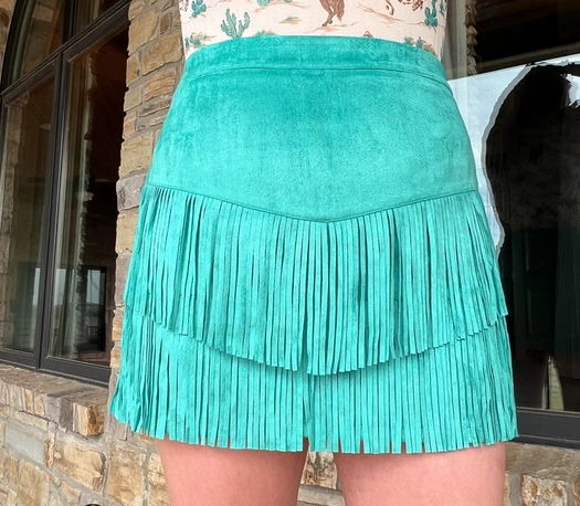 FORT WORTH FRINGED SKIRT - TURQUISE